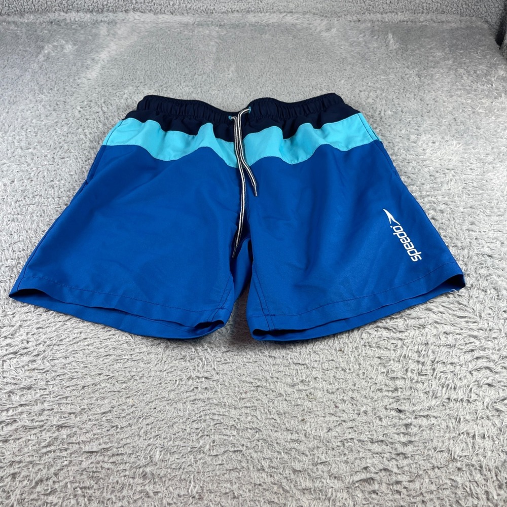 Speedo Mens Blue Colorblock Swim Trunks Mesh Lined Board Shorts Size Medium